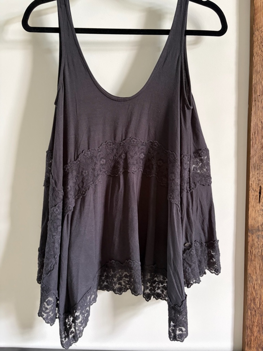 American Eagle Outfitters Black Lace-Trim Swing Tank